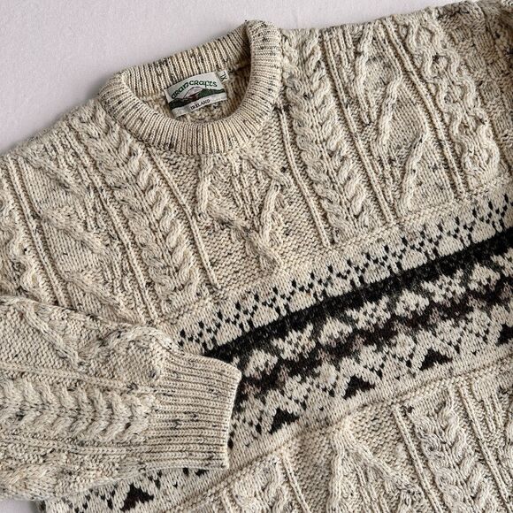 Aran Crafts Ireland Sweater Mens XL 100% Wool Fisherman Chunky Knit - Picture 1 of 7